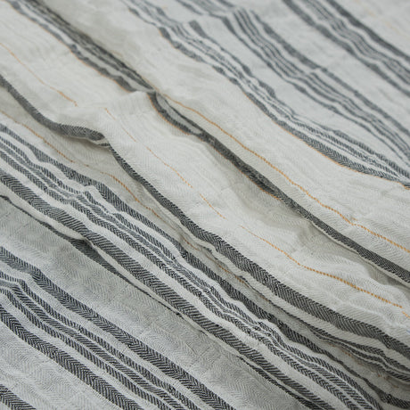 White, Black and Metallic Gold Striped Gauzy Cotton Dobby