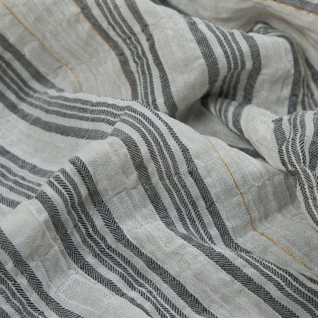 White, Black and Metallic Gold Striped Gauzy Cotton Dobby