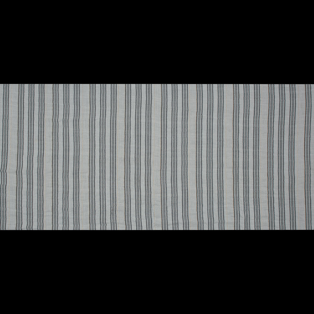 White, Black and Metallic Gold Striped Gauzy Cotton Dobby