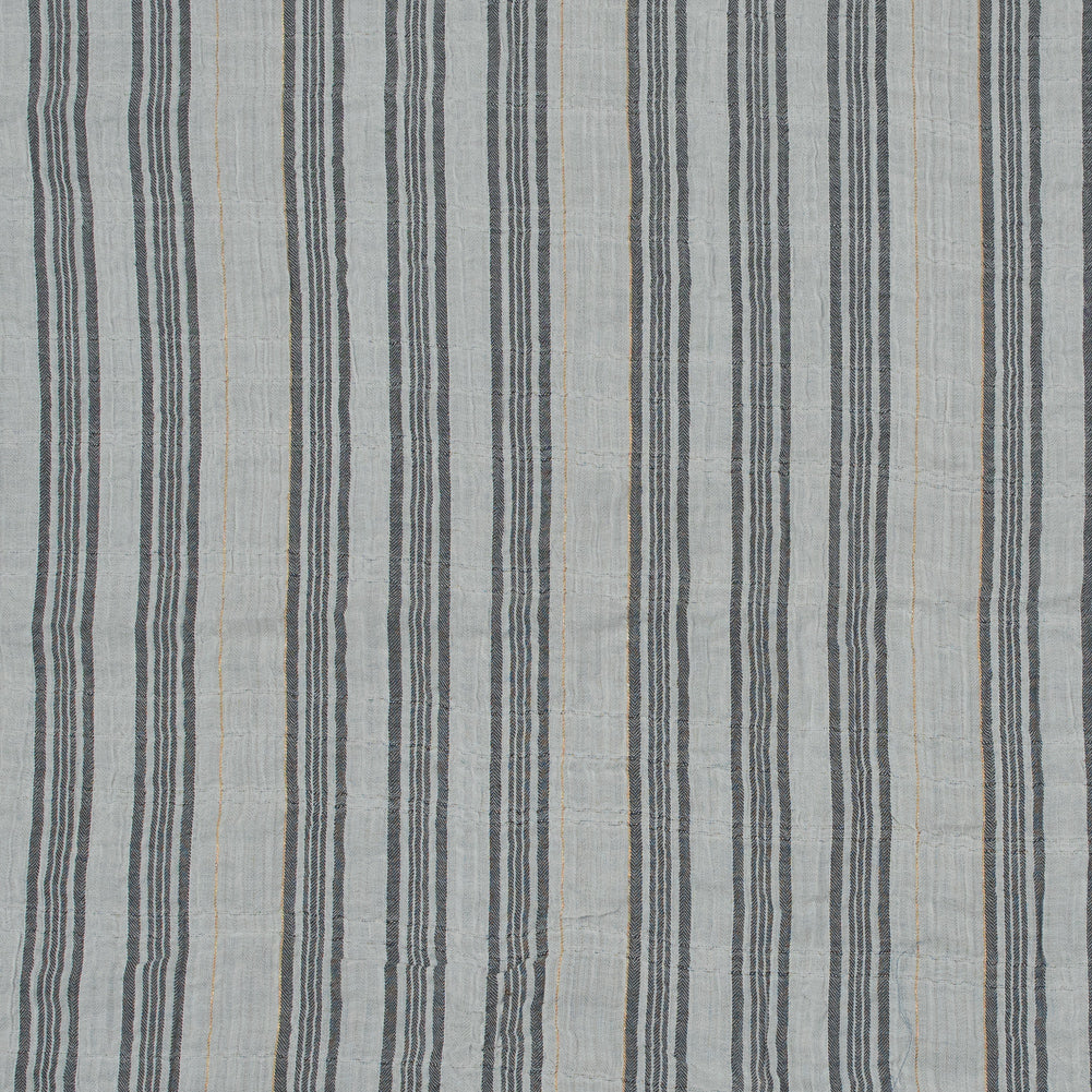 White, Black and Metallic Gold Striped Gauzy Cotton Dobby