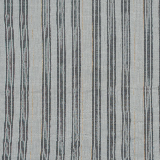White, Black and Metallic Gold Striped Gauzy Cotton Dobby