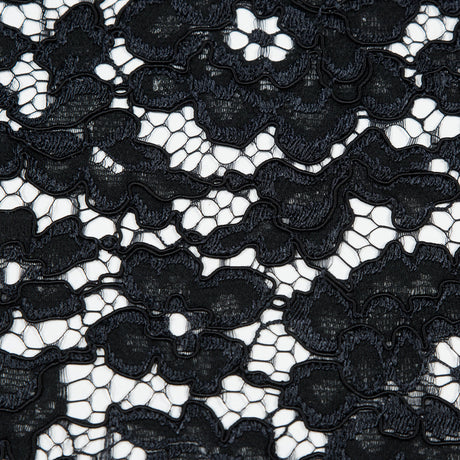 Famous NYC Designer Black Corded Floral Lace with Scalloped Edges