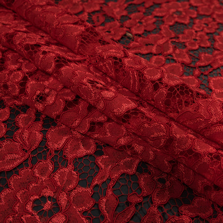 Famous NYC Designer Red Corded Floral Lace with Scalloped Edges