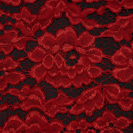 Famous NYC Designer Red Corded Floral Lace with Scalloped Edges