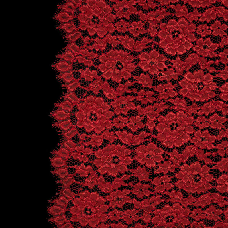 Famous NYC Designer Red Corded Floral Lace with Scalloped Edges