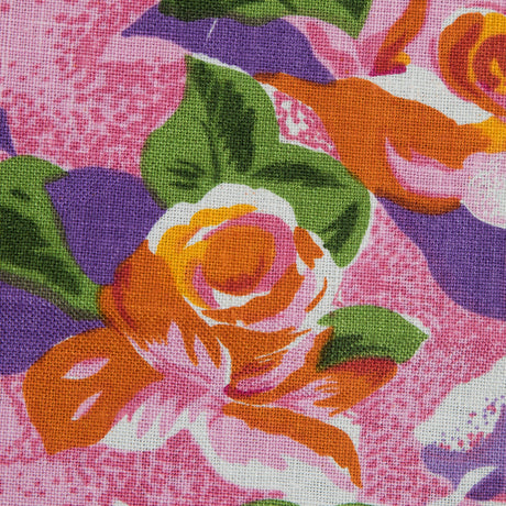 Pink and Orange Floral Printed Linen Woven