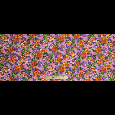 Pink and Orange Floral Printed Linen Woven