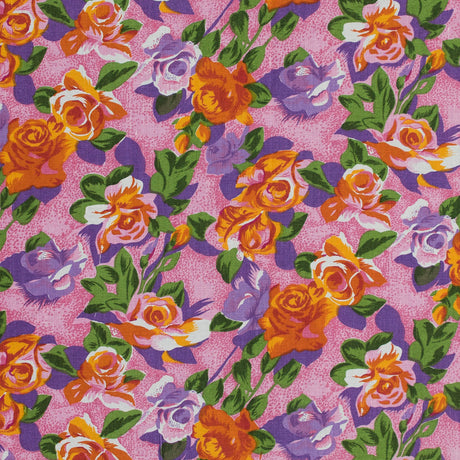 Pink and Orange Floral Printed Linen Woven