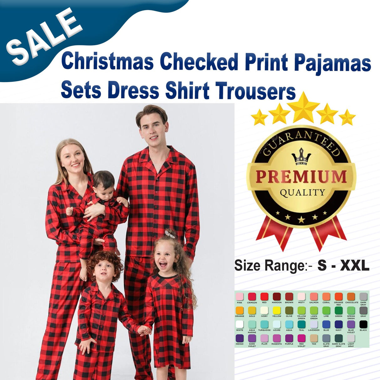 Christmas Checked Print Pajamas Sets Dress Shirt Trousers