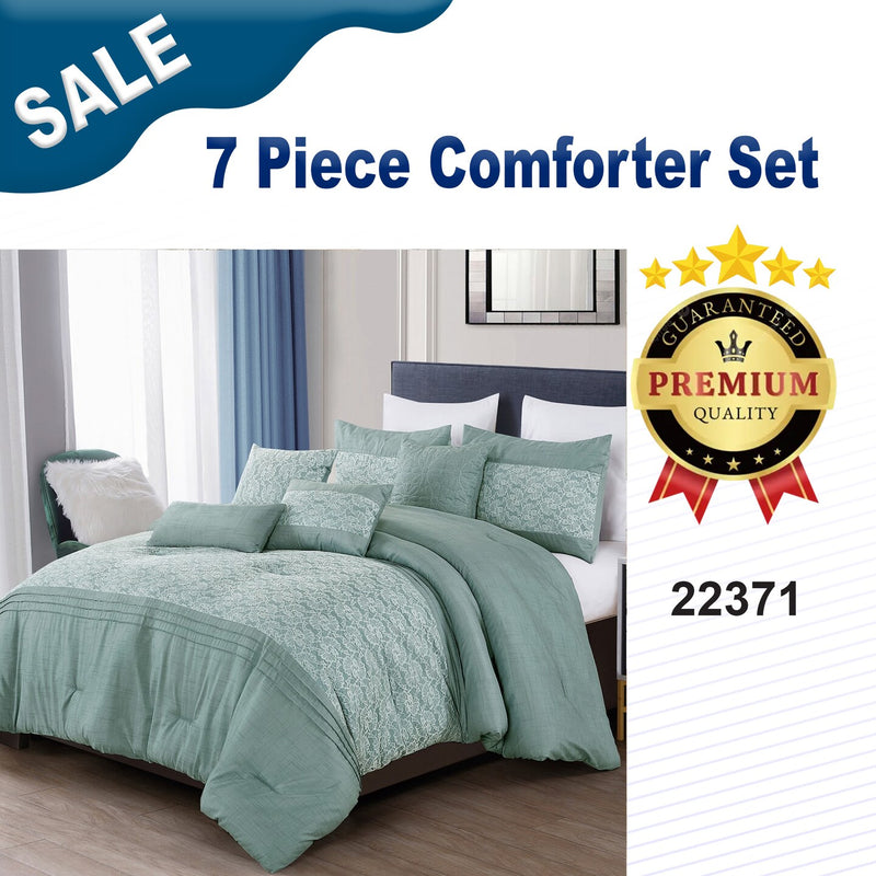 Lace Embroidery 7 Pieces Brenda Green & White Comforter Set