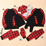 Christmas Outfits Pajamas Sets Letter Plaid Print Tops Pants Jumpsuit