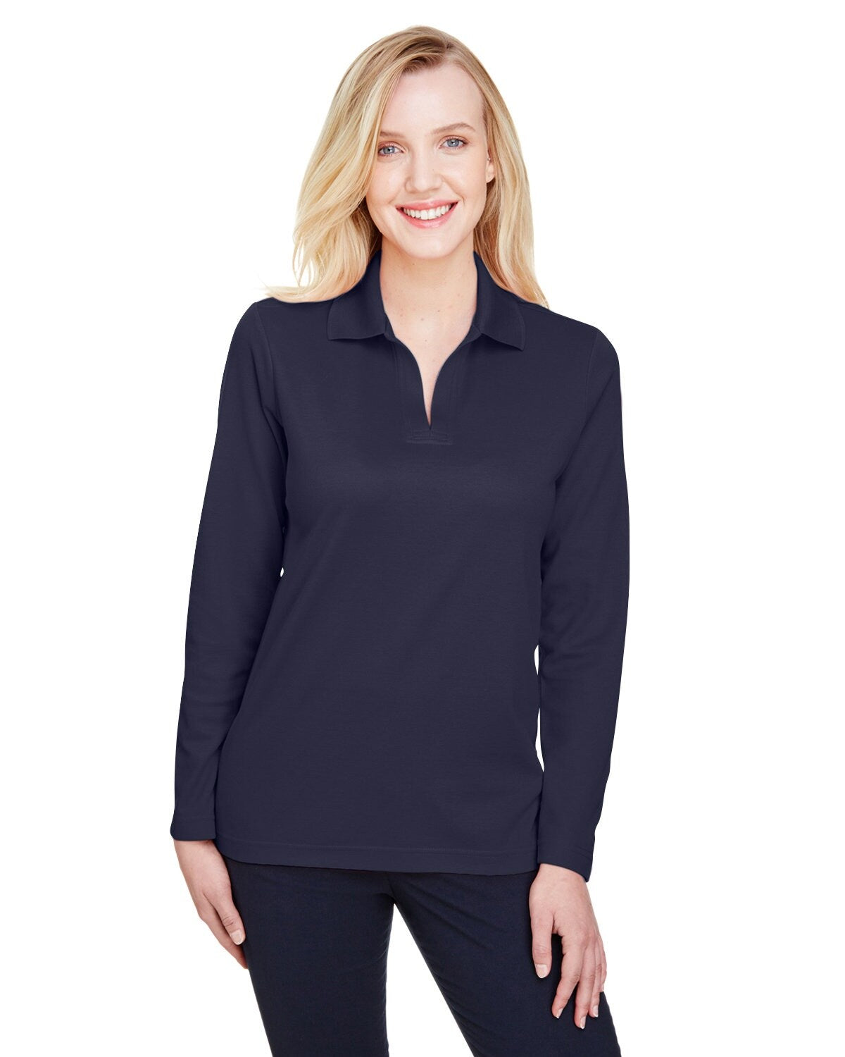 Devon & Jones® CrownLux Performance Ladies' Plaited Long Sleeve Polo