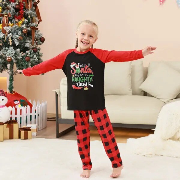 Christmas Loungewear Plaid Patchwork Print Pajamas Outfits