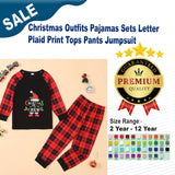 Christmas Outfits Pajamas Sets Letter Plaid Print Tops Pants Jumpsuit