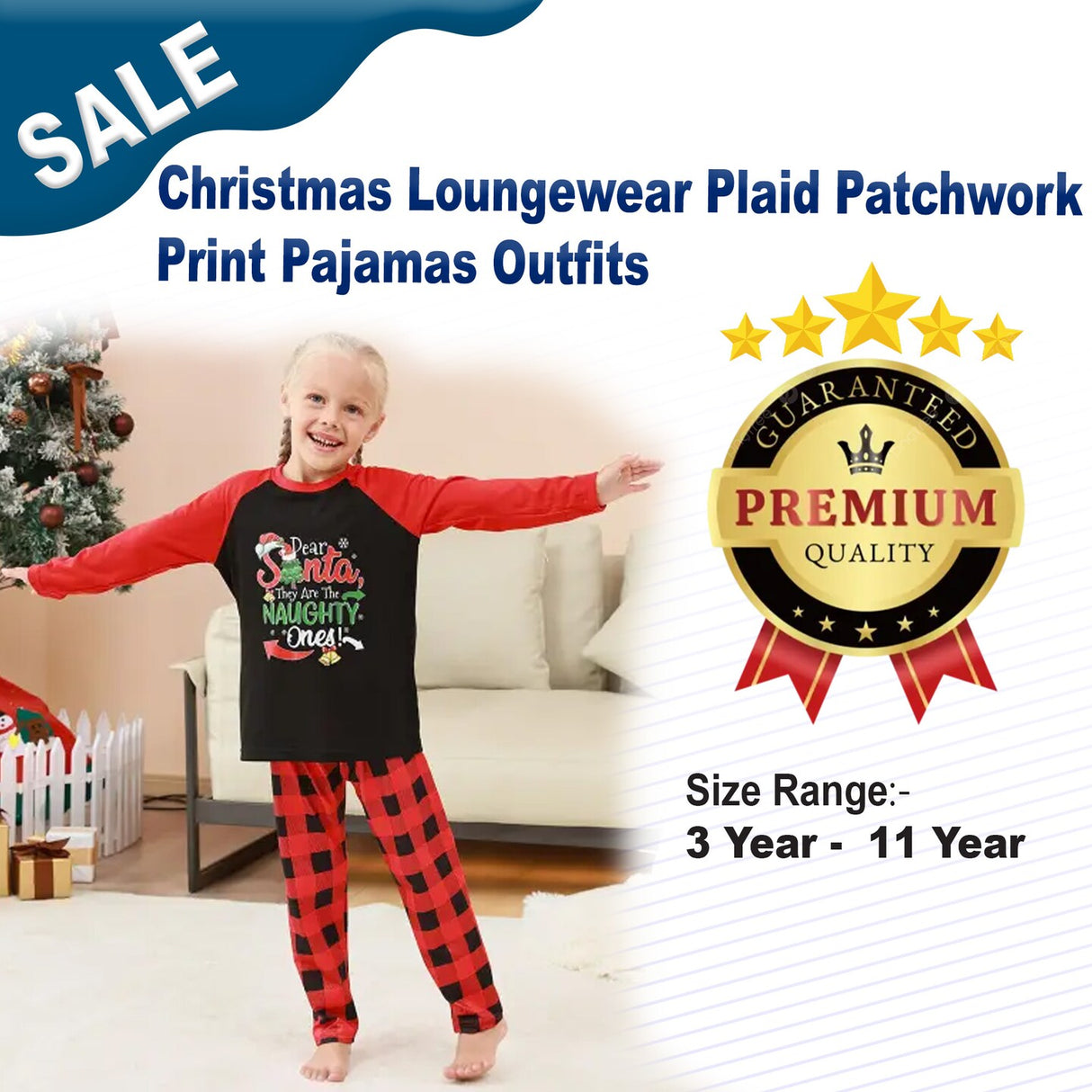 Christmas Loungewear Plaid Patchwork Print Pajamas Outfits