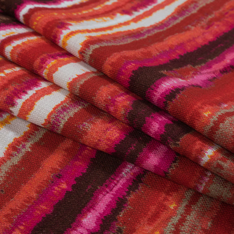 Orange and Fuchsia Ikat Striped Cotton Canvas