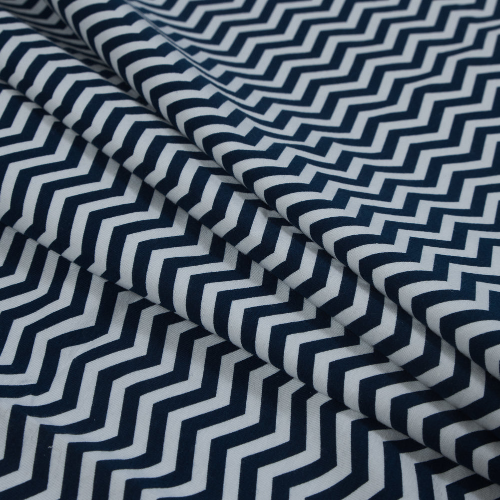 Navy and White Zig Zag Printed Cotton Jersey