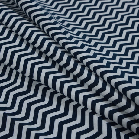 Navy and White Zig Zag Printed Cotton Jersey