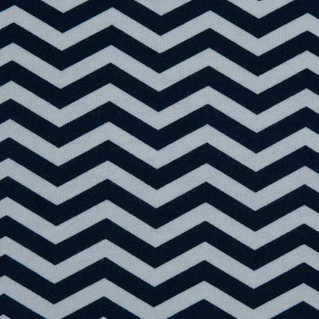 Navy and White Zig Zag Printed Cotton Jersey