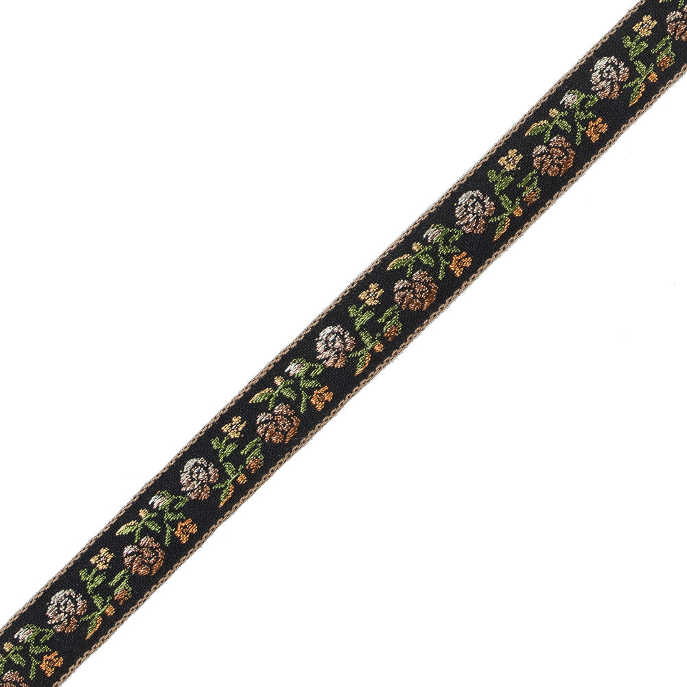 Black and Brown Ombre Floral German Jacquard Ribbon - 0.625"