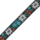 Black, White, and Blue Floral Jacquard Ribbon - 1"