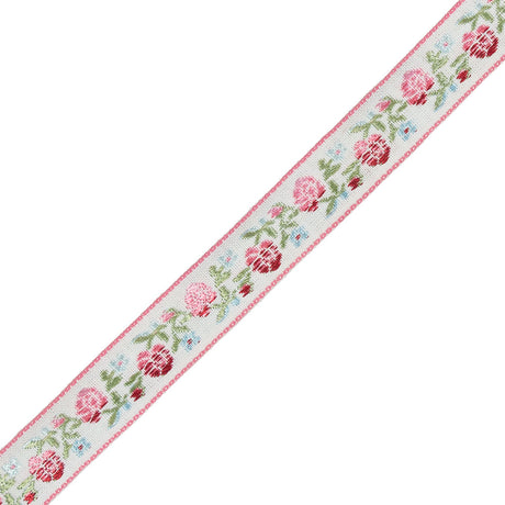 Pink and Red Ombre Floral German Jacquard Ribbon - 0.625"