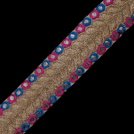 Pink, Blue and Metallic Gold Mirror Trim - 1.5"
