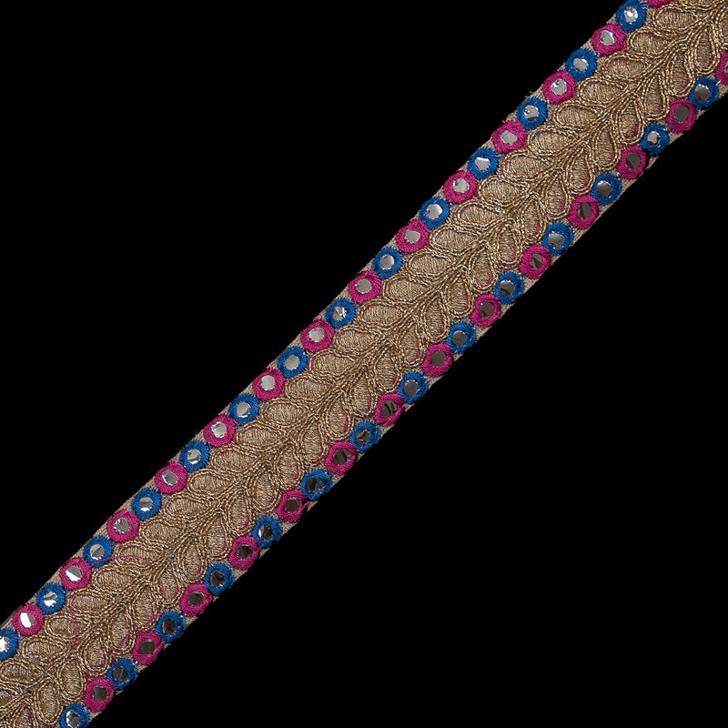 Pink, Blue and Metallic Gold Mirror Trim - 1.5"