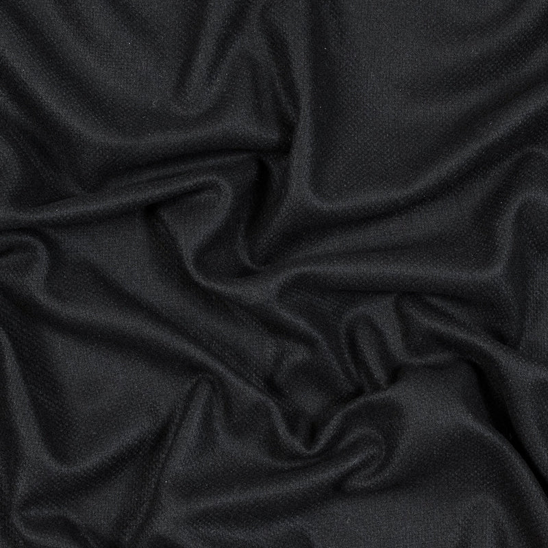 Black Basketwoven Wool and Cashmere Coating