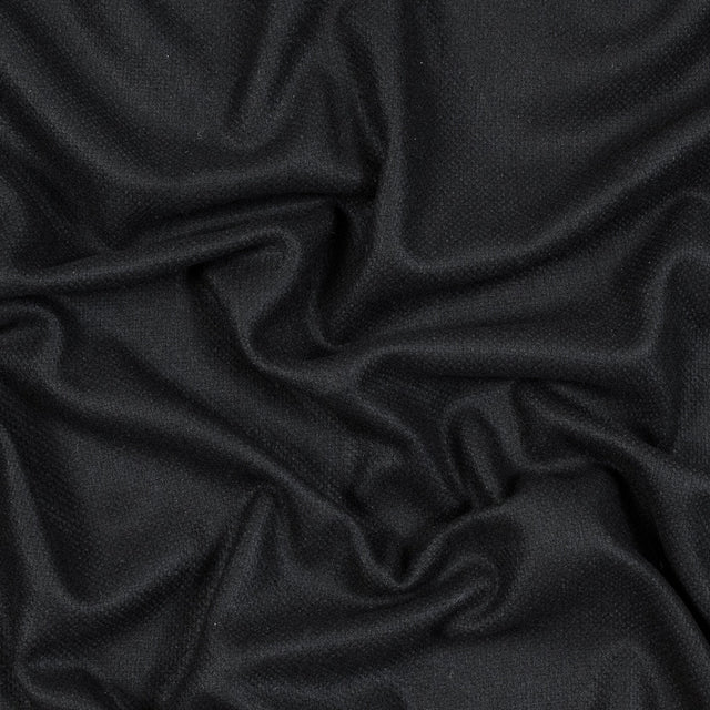 Black Basketwoven Wool and Cashmere Coating