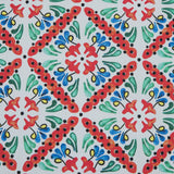 Orange, Green and Blue Diamond Floral Printed Stretch Twill Cotton