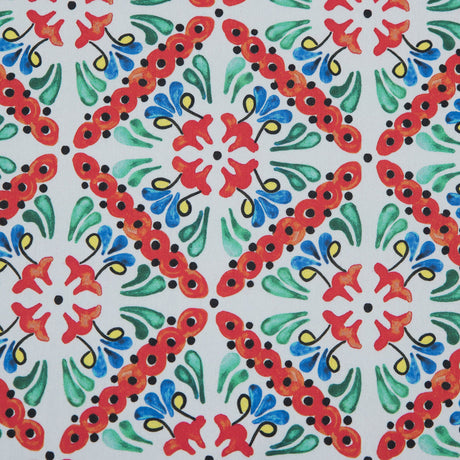 Orange, Green and Blue Diamond Floral Printed Stretch Twill Cotton