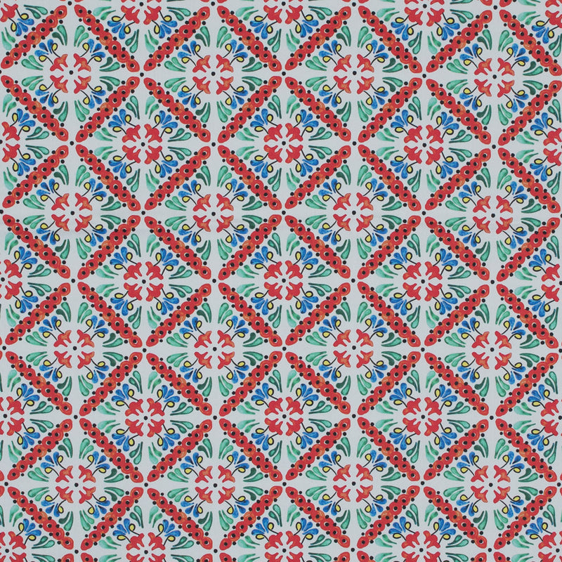 Orange, Green and Blue Diamond Floral Printed Stretch Twill Cotton