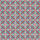 Orange, Green and Blue Diamond Floral Printed Stretch Twill Cotton