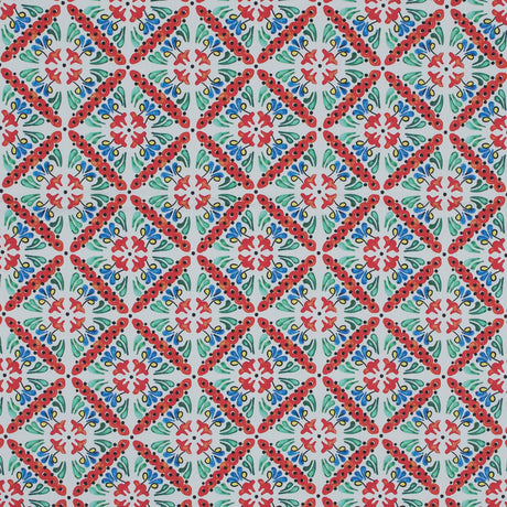 Orange, Green and Blue Diamond Floral Printed Stretch Twill Cotton