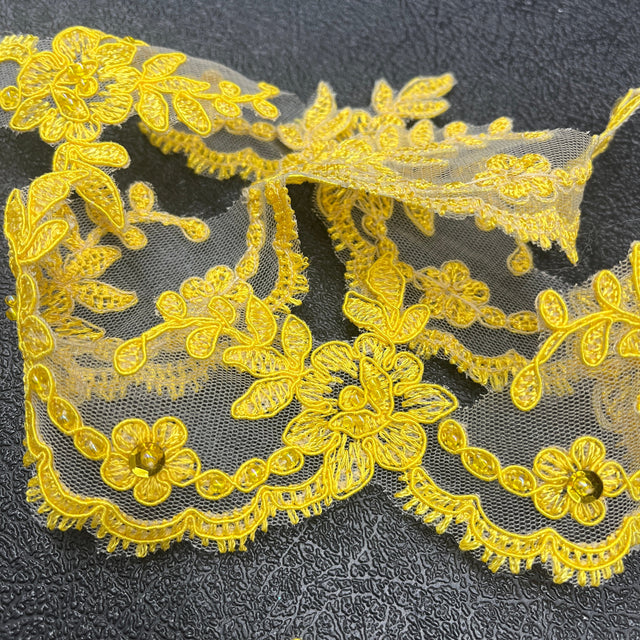 Beaded Corded Lace Trim 3" Wide