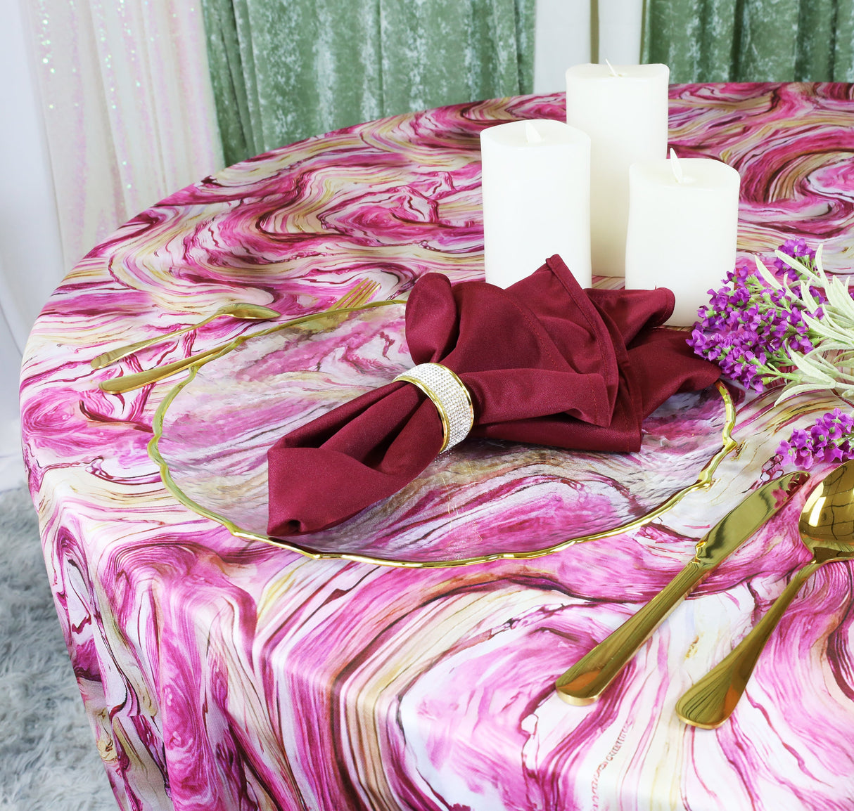 Round Scuba Tablecloth 120" Agate Pink
