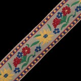 Red, Yellow and Blue Floral Jacquard Ribbon - 1.625"