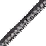 White and Black Embroidered Mesh Trim with a Scalloped Edge - 1"