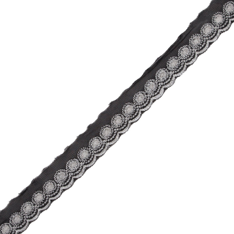White and Black Embroidered Mesh Trim with a Scalloped Edge - 1"