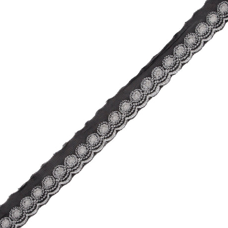 White and Black Embroidered Mesh Trim with a Scalloped Edge - 1"