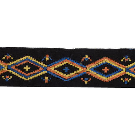 Black Woven Trim with a Multicolor Embroirdered Design - 2"