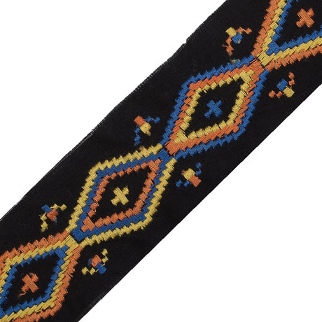 Black Woven Trim with a Multicolor Embroirdered Design - 2"