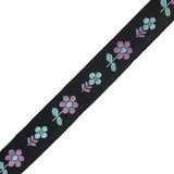 Black, Blue and Purple Floral Jacquard Ribbon - 0.875"