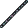 Black, Blue and Purple Floral Jacquard Ribbon - 0.875"