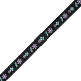 Black, Blue and Purple Floral Jacquard Ribbon - 0.875"