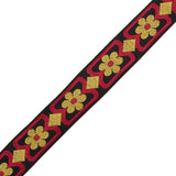 Red, Yellow and Black Floral German Jacquard Ribbon - 1"