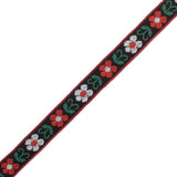 Red, Green and Black Floral German Jacquard Ribbon - 0.5"