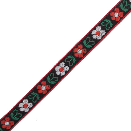 Red, Green and Black Floral German Jacquard Ribbon - 0.5"