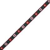 Red, Green and Black Floral German Jacquard Ribbon - 0.5"